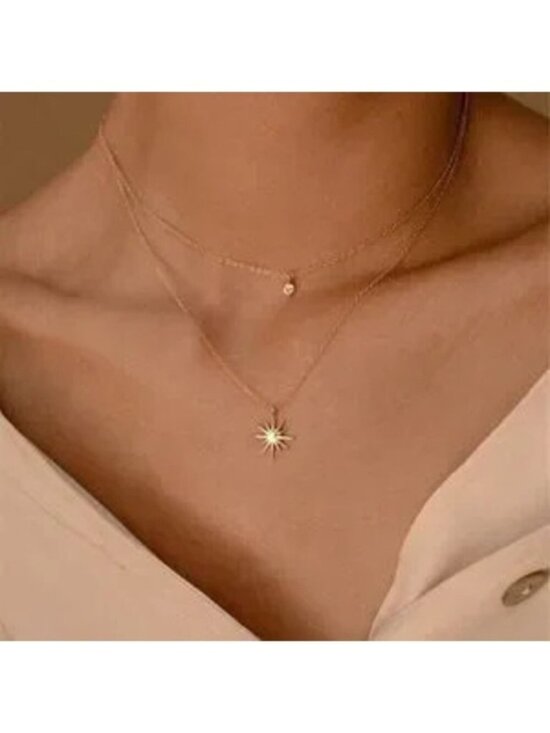 Jewelry - Gold Stainless Steel 1pc Layered CZ Star Pendant Necklace